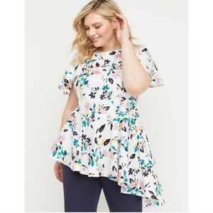 Lane Bryant Asymmetric Hem Peplum Floral Top PLUS 18 EUC 1098184